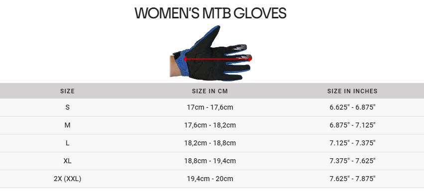 Guía de tallas de los guantes fox de mujer
