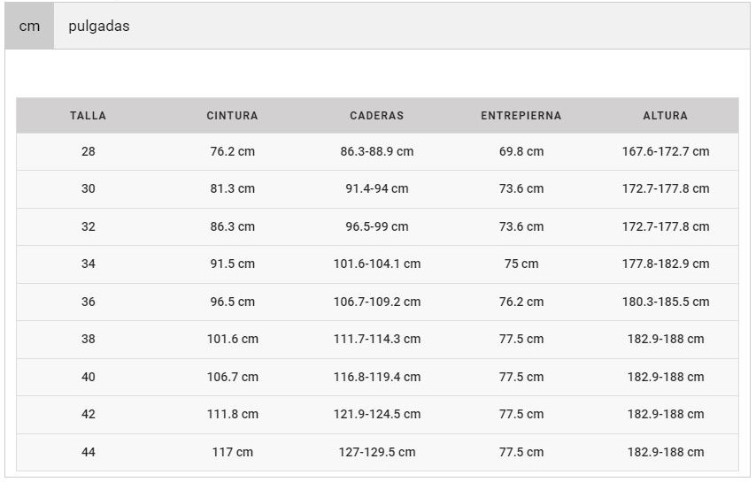 Guía de tallas de los pantalones FOX