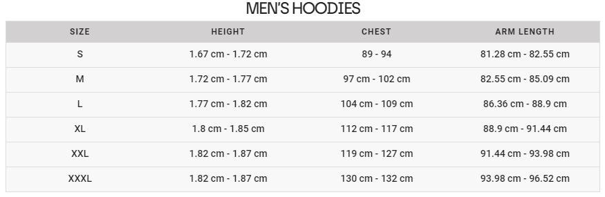 guia de tallas sudaderas FOX