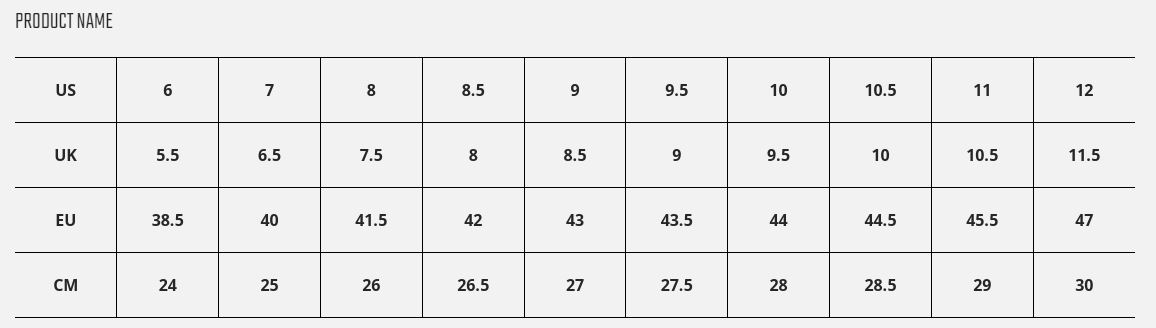 tabla de tallas zapatillas de plataforma leatt | the bike village